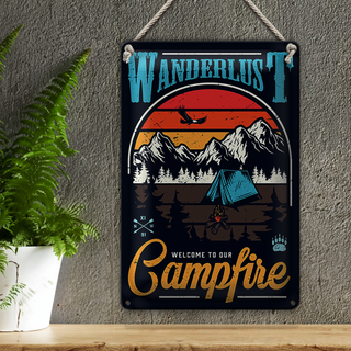 Blechschild Camping 20x30cm Wanderlus Campfire Outdoor