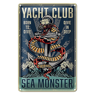 Blechschild Yacht 20x30cm Yacht club see monster
