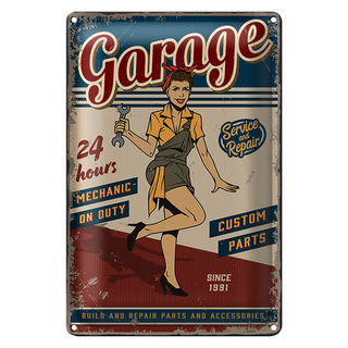 Blechschild Retro 20x30cm Pinup Garage 24hours repair Auto