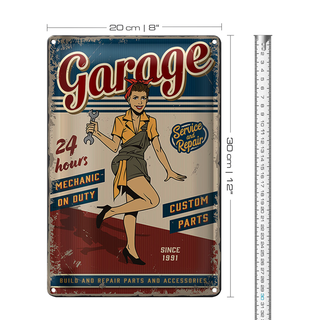 Blechschild Retro 20x30cm Pinup Garage 24hours repair Auto
