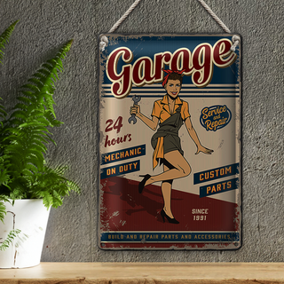 Blechschild Retro 20x30cm Pinup Garage 24hours repair Auto