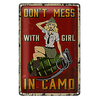 Blechschild Pinup 20x30cm Don`t mess with Girl in camo