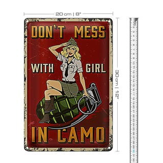 Blechschild Pinup 20x30cm Don`t mess with Girl in camo
