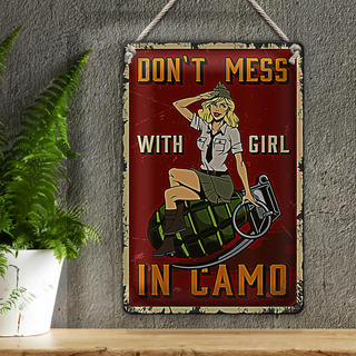 Blechschild Pinup 20x30cm Don`t mess with Girl in camo