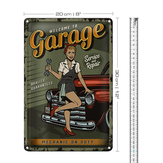 Blechschild Retro 20x30cm Pinup welcome to Garage service