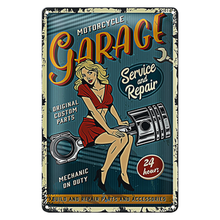 Blechschild Retro 20x30cm Pinup motorcycle Garage 24service