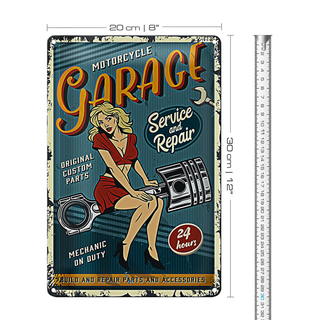 Blechschild Retro 20x30cm Pinup motorcycle Garage 24service