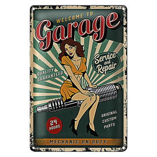 Blechschild Retro 20x30cm Pinup welcome Garage 24 service