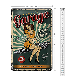 Blechschild Retro 20x30cm Pinup welcome Garage 24 service