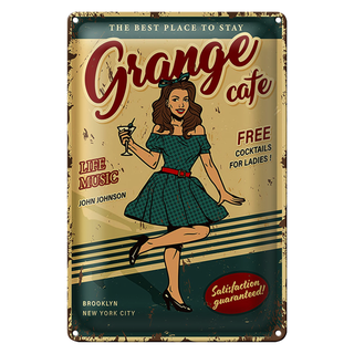 Blechschild Retro 20x30cm Pinup Grange cafe life music free