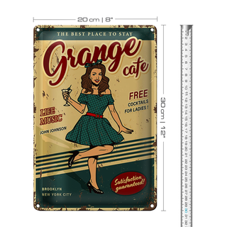 Blechschild Retro 20x30cm Pinup Grange cafe life music free