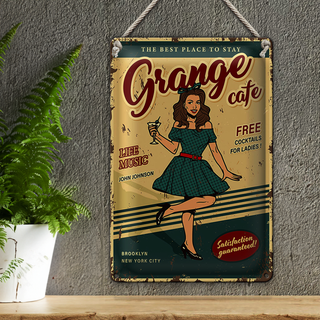 Blechschild Retro 20x30cm Pinup Grange cafe life music free