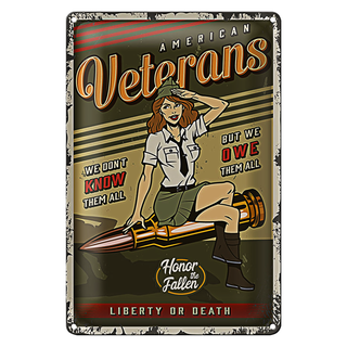 Blechschild Retro 20x30cm Pinup American veterans liberty