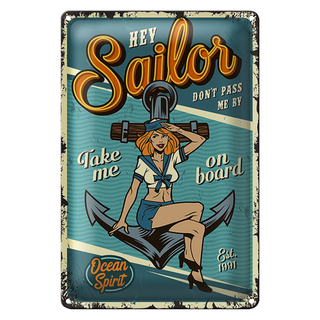 Blechschild Retro 20x30cm Pinup hey Sailor Ocean spirit See