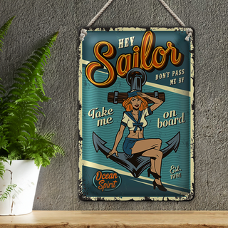 Blechschild Retro 20x30cm Pinup hey Sailor Ocean spirit See