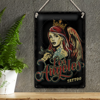 Blechschild Pinup 20x30cm Tattoo Los Angeles schwarze Dekoration
