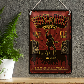 Blechschild Retro 20x30cm Rock&Roll Concert live 9th july
