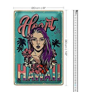 Blechschild Pinup 20x30cm Hawaii i left my heart