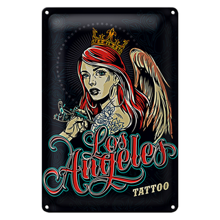 Blechschild Pinup 20x30cm Tattoo Los Angeles blaue Dekoration