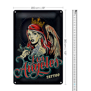 Blechschild Pinup 20x30cm Tattoo Los Angeles blaue Dekoration