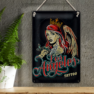 Blechschild Pinup 20x30cm Tattoo Los Angeles blaue Dekoration