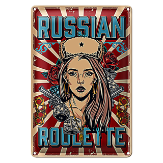 Blechschild Pinup 20x30cm russian roulette