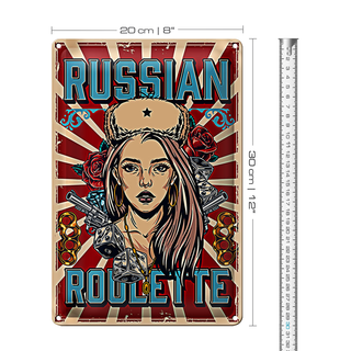 Blechschild Pinup 20x30cm russian roulette