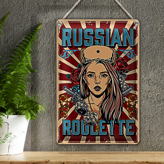 Blechschild Pinup 20x30cm russian roulette