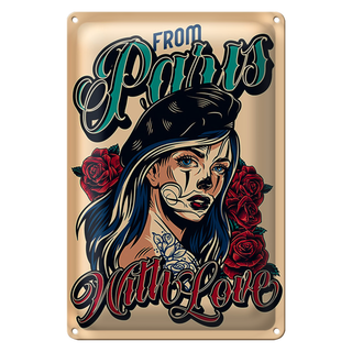Blechschild Pinup 20x30cm Tattoo from Paris with love