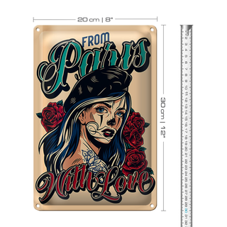 Blechschild Pinup 20x30cm Tattoo from Paris with love