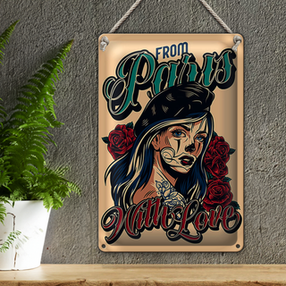 Blechschild Pinup 20x30cm Tattoo from Paris with love