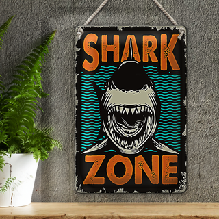 Blechschild Retro 20x30cm Shark Zone Hai See