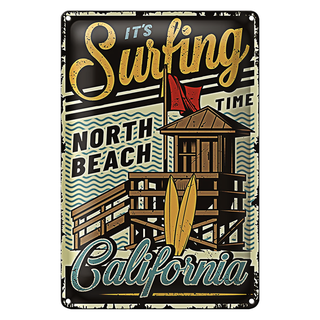 Blechschild California 20x30cm ist Surfing time north beach