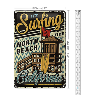 Blechschild California 20x30cm ist Surfing time north beach