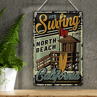 Blechschild California 20x30cm ist Surfing time north beach