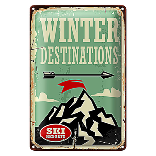 Blechschild Retro 20x30cm Ski winter destinations