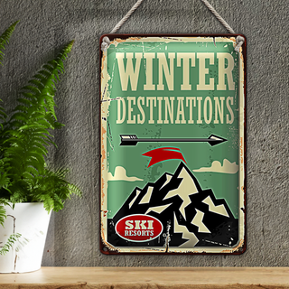 Blechschild Retro 20x30cm Ski winter destinations