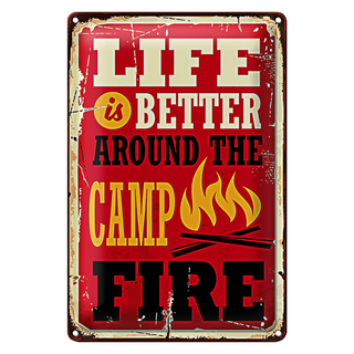 Blechschild Retro 20x30cm life better fire Camping