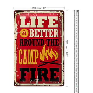 Blechschild Retro 20x30cm life better fire Camping