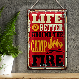 Blechschild Retro 20x30cm life better fire Camping
