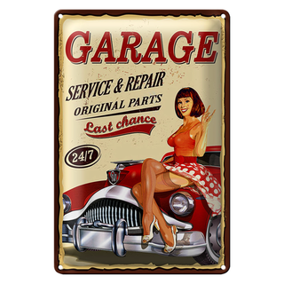 Blechschild Pinup 20x30cm Retro Garage service repair 24/7