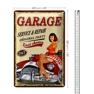 Blechschild Pinup 20x30cm Retro Garage service repair 24/7