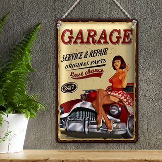 Blechschild Pinup 20x30cm Retro Garage service repair 24/7