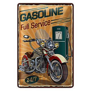 Blechschild Retro 20x30cm Gasoline fuli service 24/7