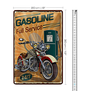 Blechschild Retro 20x30cm Gasoline fuli service 24/7