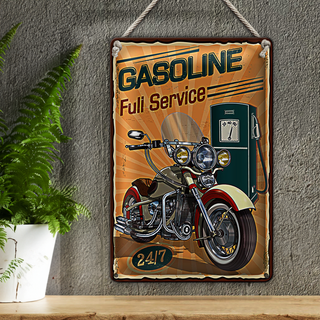 Blechschild Retro 20x30cm Gasoline fuli service 24/7