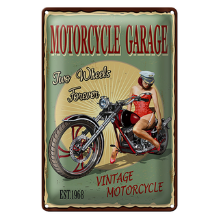 Blechschild Pinup 20x30cm Retro Motorcycle Garage
