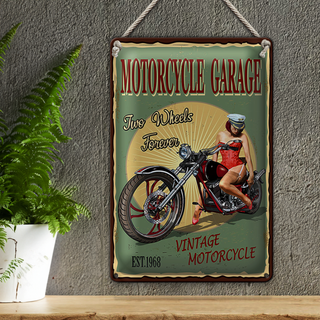 Blechschild Pinup 20x30cm Retro Motorcycle Garage