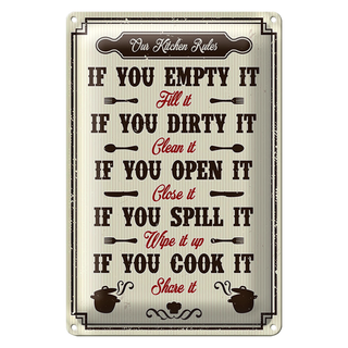 Blechschild Küche 20x30cm Our Kitchen Rules