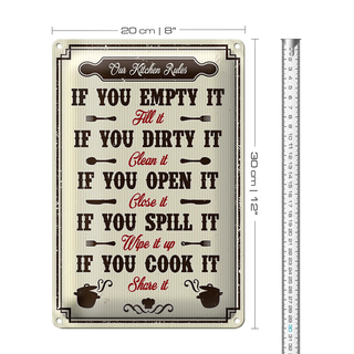 Blechschild Küche 20x30cm Our Kitchen Rules